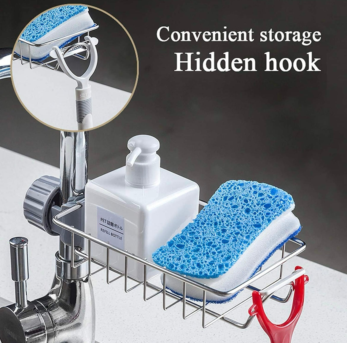Adjustable Stainless Steel Faucet Rack with ABS Clasp β Sink Organizer Shelf for Kitchen Accessories