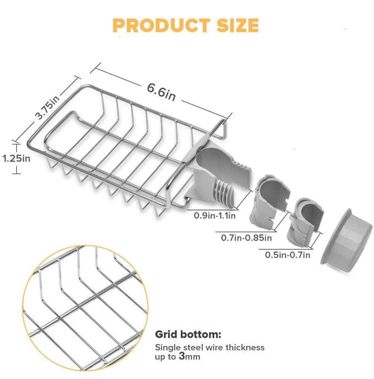 Adjustable Stainless Steel Faucet Rack with ABS Clasp โ Sink Organizer Shelf for Kitchen Accessories