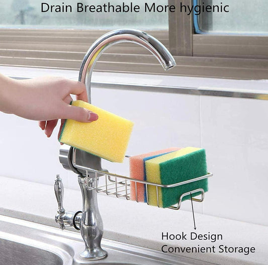 Adjustable Stainless Steel Faucet Rack with ABS Clasp – Sink Organizer Shelf for Kitchen Accessories